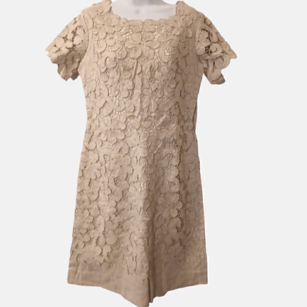 Moygashel vintage Irish linen floral cut out lace sheath dress size M